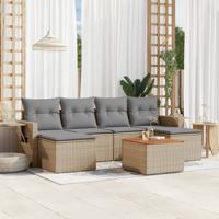 7-delige Loungeset met kussens poly rattan gemengd beige - thumbnail