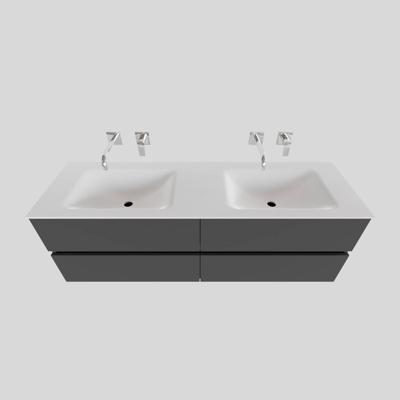 Badkamermeubel Solid Surface BWS Oslo 200x46 cm Mat Antraciet Wasbak Dubbel (0 kraangaten, 4 lades) Badkamermeubel Solid Surface BWS Oslo 200x46 cm Mat Antraciet Wasbak Dubbel (0 kraangaten, 4 lades)