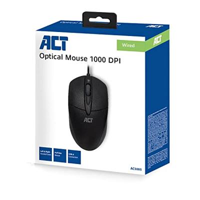 ACT AC5005 Optische Muis | Bekabeld | USB | 1000 dpi | Links- en Rechtshandig |Zwart