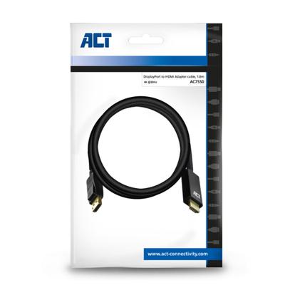 ACT Displayport naar HDMI kabel M/M 1,8m - thumbnail