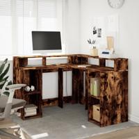 Bureau met LED-verlichting 130x130x91 cm hout gerookt eiken - thumbnail