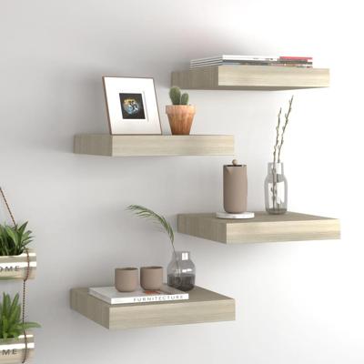 Wandschappen zwevend 4 st 23x23,5x3,8 cm MDF eikenkleurig Wandschappen zwevend 4 st 23x23,5x3,8 cm MDF eikenkleurig