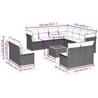 12-delige Loungeset met kussens poly rattan zwart - thumbnail