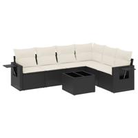 7-delige Loungeset met kussens poly rattan zwart - thumbnail