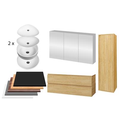 Badkamermeubelset BWS Sally 120 cm Twee Soft-Close Lades Met Waskom Licht Eiken