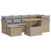 7-delige Loungeset met kussens poly rattan beige - thumbnail