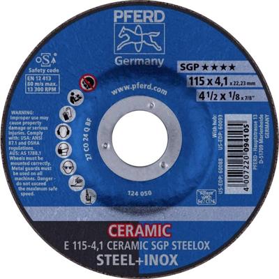 PFERD TOOLS 62100115 E 115-4,1 CERAMIC SGP STEELOX Afbraamschijf gebogen Diameter 115 mm Boordiameter 22.23 mm RVS, Staal 10 stuk(s) PFERD TOOLS 62100115 E 115-4,1 CERAMIC SGP STEELOX Afbraamschijf gebogen Diameter 115 mm Boordiameter 22.23 mm RVS, Staal 10 stuk(s)