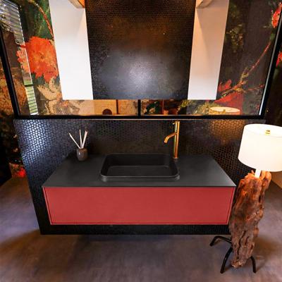 Badkamermeubelset Mondiaz Erin 120 cm met 1 Lade met RIDGE Wastafel Midden Urban met 1 kraangat Greeploos Mat Fire