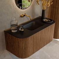 Mondiaz KURVE 100 cm Onderkast Greeploos 1 Lade Met Deuren Walnut, Wastafel Solid Surface MIdden Urban 0 Kraangaten Zonder Spiegel (KRVGRU100L+R1L2D0KM-Wal/Urb) - thumbnail