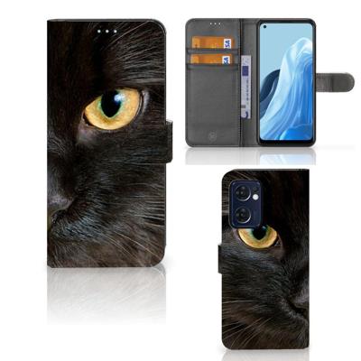 OPPO Find X5 Lite | Reno 7 5G | Telefoonhoesje | Met pasjeshouder | Zwarte Kat