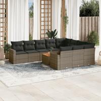 11-delige Loungeset met kussens poly rattan grijs - thumbnail