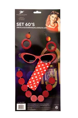Accessoireset Rock and Roll Rood Vrouw 4-delig
