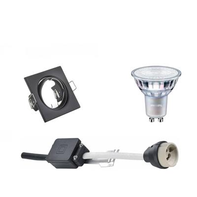 GU10 Inbouwspot Set - Mat Zwart - Inbouw Vierkant - Kantelbaar - Philips - MASTER 927 36D VLE - DimTone Dimbaar - 4.9W - Warm Wit 2200K-2700K - 80mm