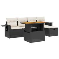 6-delige Loungeset met kussens poly rattan zwart - thumbnail