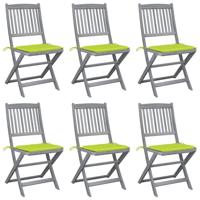 Tuinstoelen 6 st inklapbaar met kussens massief acaciahout - thumbnail