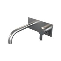 Inbouw wastafelmengkraan met gebogen uitloop, afdekplaat model D1 RVS geborsteld PVD - thumbnail