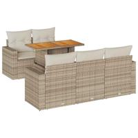 6-delige Loungeset met kussens poly rattan beige - thumbnail