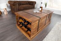 Massief houten salontafel BODEGA 100 cm Sheesham steenafwerking barkast voor thuis - 39060 - thumbnail