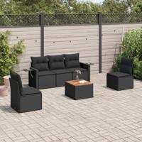 6-delige Loungeset met kussens poly rattan zwart - thumbnail