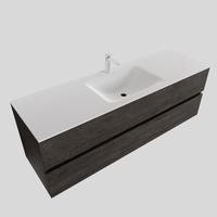 Badkamermeubel Hugo Hangend 150x50x45cm MDF Wood Dark Brown Solid Surface Wastafel 1 Kraangat Midden met 2 Lades - thumbnail