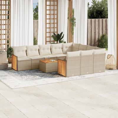 11-delige Tuinset met kussens poly rattan beige