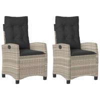 Tuinstoelen 2 st verstelbaar met kussens poly rattan lichtgrijs - thumbnail