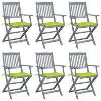 Tuinstoelen 6 st inklapbaar met kussens massief acaciahout - thumbnail