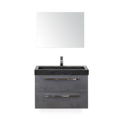 Seville Badmeubelset 80 cm - Beton Antraciet - Wastafel Hardsteen Wit Lucca - met Spiegel