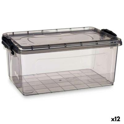 Opbergbak met Deksel Kipit Antraciet Plastic 13,7 L (12 Stuks)