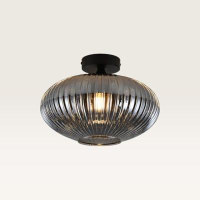 Plafondlamp Ovale vetro fumé - Bol van geribbeld rookglas en zwarte drager van metaal - Zonder lichtbron Plafondlamp Ovale vetro fumé - Bol van geribbeld rookglas en zwarte drager van metaal - Zonder lichtbron