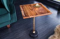 Design bijzettafel TRAYFUL 55cm natuurlijk acacia massief hout zwart marmeren onderstel goud metaal - 41281 - thumbnail