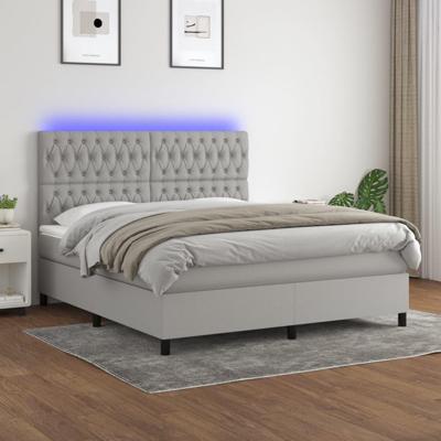 Boxspring met matras en LED stof lichtgrijs 160x200 cm