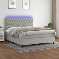 Boxspring met matras en LED stof lichtgrijs 160x200 cm - thumbnail