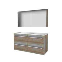 Basic-Line Comfort 46 Badkamermeubelset - 120 x 46 cm - Met Grepen - 4 Lades - Acryl Wastafel - Zonder Kraangat - Spiegelkast - Scotch Oak - thumbnail