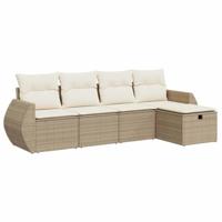 5-delige Loungeset met kussens poly rattan beige - thumbnail