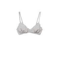 Mango geruite bikinitop met ruches grijs/wit - thumbnail