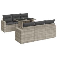 7-delige Loungeset met kussens poly rattan lichtgrijs - thumbnail