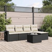 6-delige Loungeset met kussens poly rattan zwart - thumbnail
