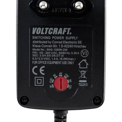 VOLTCRAFT SNG-1500N-OW Stekkernetvoeding, instelbaar 1.5 A 18 W Uitgangsspanning regelbaar, Open kabeleinden
