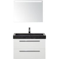 Seville Badmeubelset 80 cm - Wit Hoogglans - Wastafel Hardsteen Wit Lucca met Sence Spiegel - thumbnail