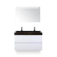 Maxx XL Badmeubelset 100 cm - Wit Hoogglans - Wastafel Lucca 2 kraangaten - met LED Spiegel - thumbnail