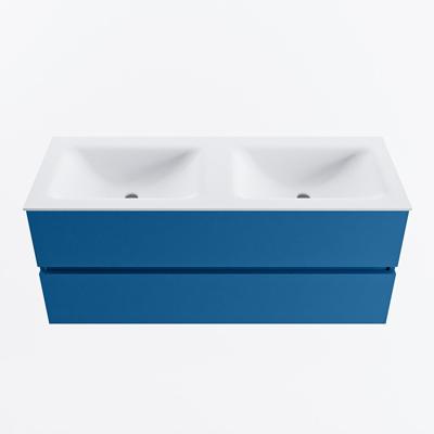 MONDIAZ VICA 120cm badmeubel onderkast Jeans 2 lades. Wastafel CLOUD dubbel zonder kraangat, kleur Talc.