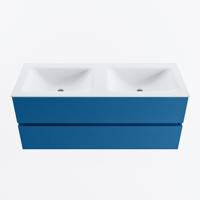 MONDIAZ VICA 120cm badmeubel onderkast Jeans 2 lades. Wastafel CLOUD dubbel zonder kraangat, kleur Talc. - thumbnail