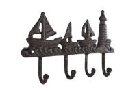 Wandhaak "Port" 4 haken oud bruin metaal 25,5x16,5x4 cm - thumbnail