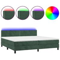 Boxspring met matras en LED fluweel donkergroen 200x200 cm - thumbnail