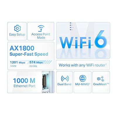 TP-Link WiFi 6 Mesh Repeater, AX1800 WiFi-versterker, WiFi-extender, WiFi-booster, 1 Gigabit Ethernet-poort, compatibel met alle internetboxen (RE600X)