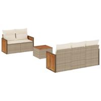 6-delige Loungeset met kussens poly rattan beige - thumbnail