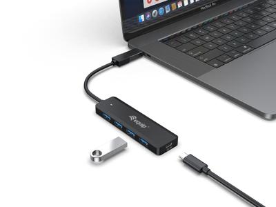 Equip Hub + USB-C-adapter 128959 USB-hub 5 poorten USB-A USB 3.0 5 GBit/s Met USB-C stekker Zwart