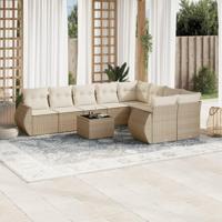 10-delige Loungeset met kussens poly rattan beige - thumbnail