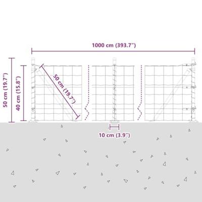 VidaXL Hek met paal groen 0,4 x 10 m staal en pvc